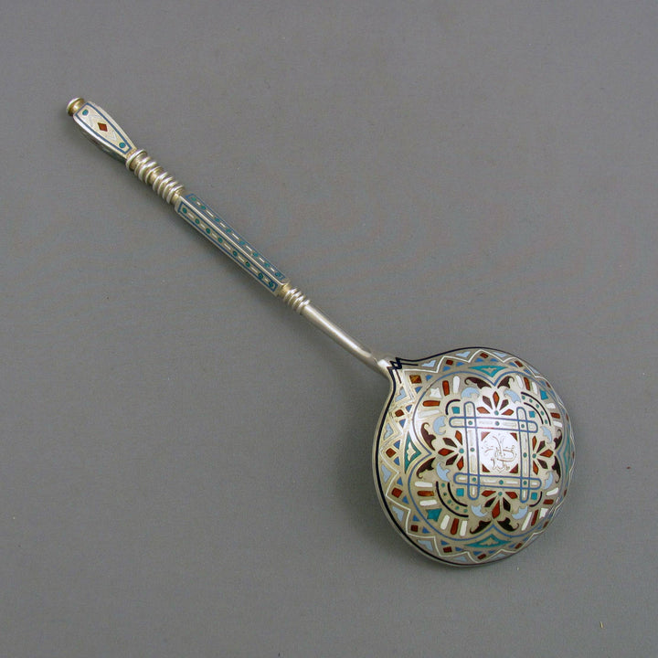 Russian Silver &amp; Enamel Spoon - JH Tee Antiques