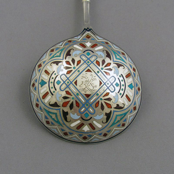 Russian Silver &amp; Enamel Spoon - JH Tee Antiques