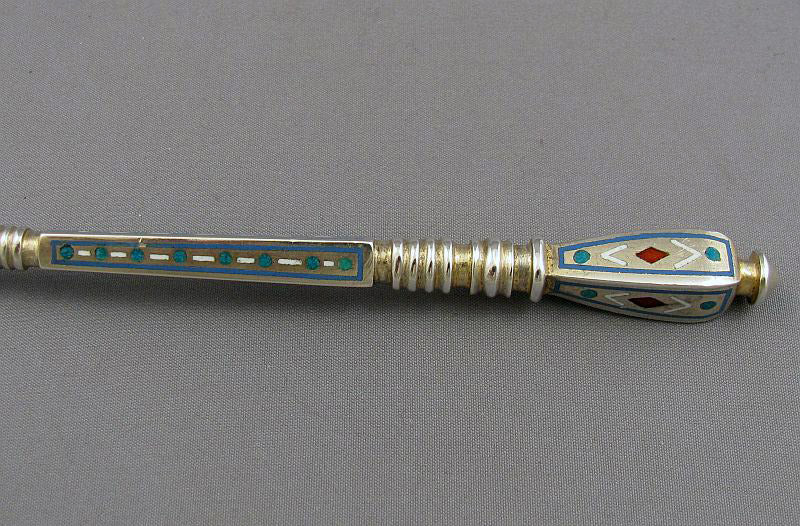 Russian Silver &amp; Enamel Spoon - JH Tee Antiques