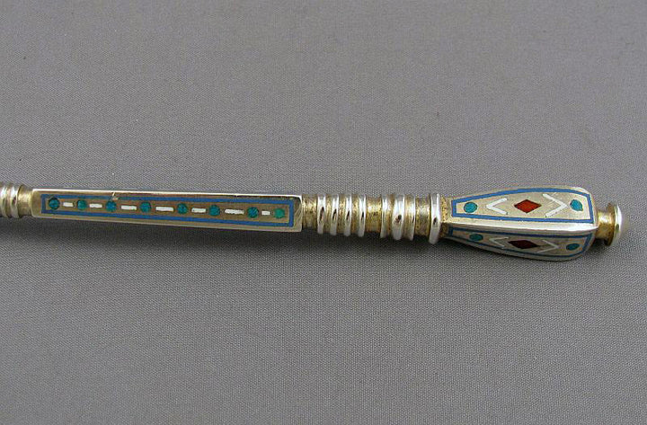 Russian Silver &amp; Enamel Spoon - JH Tee Antiques