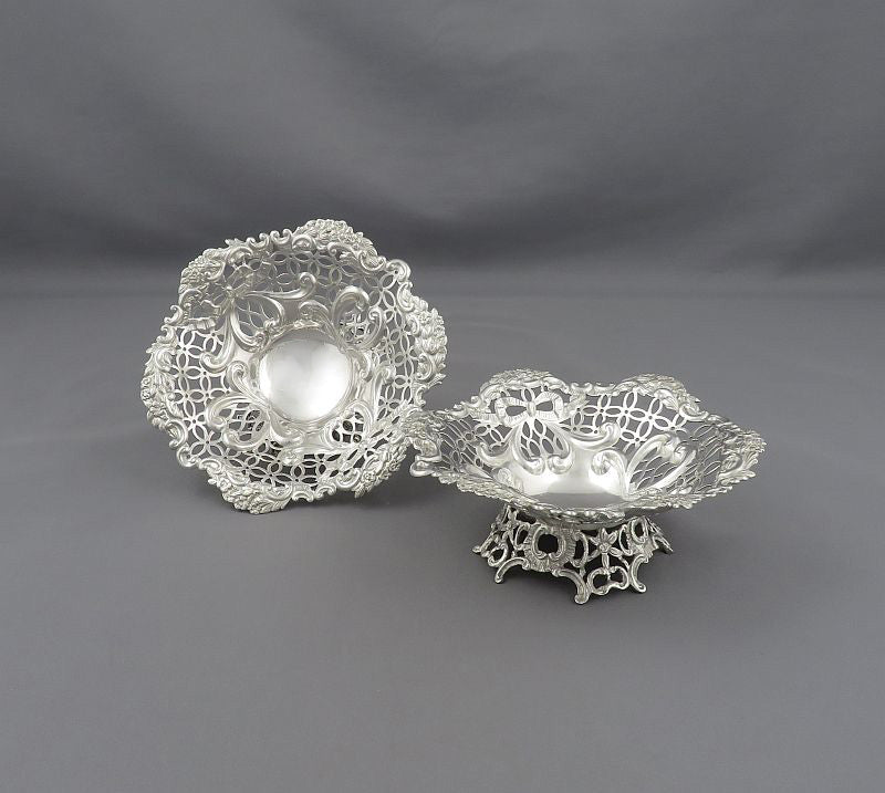 Pair of Victorian Silver Bon Bon Dishes - JH Tee Antiques