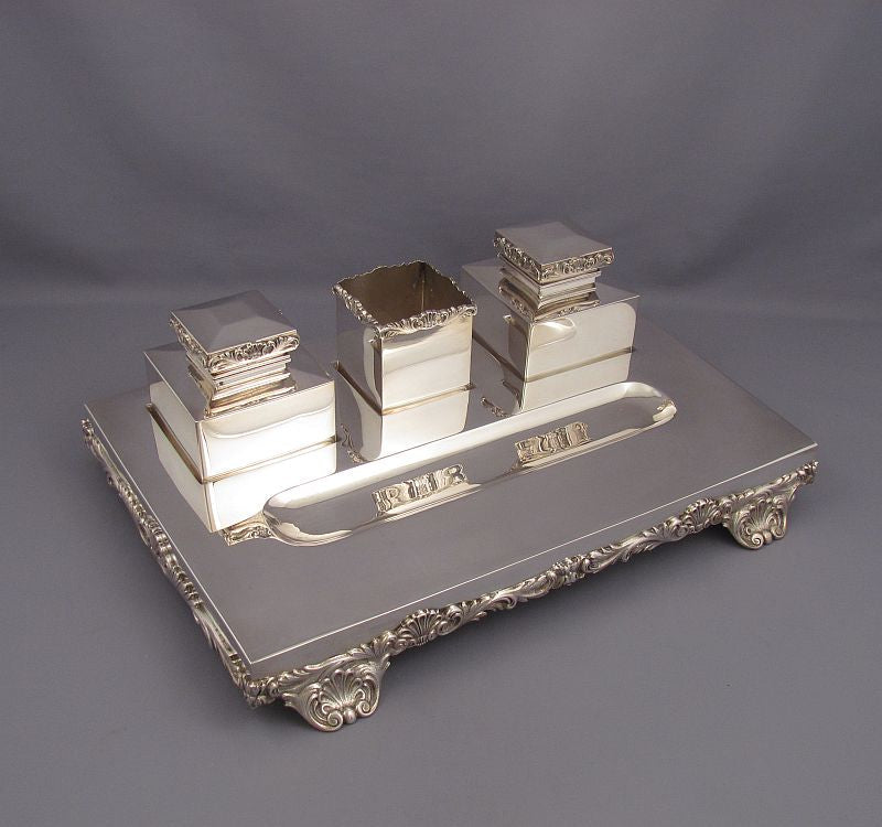 Large Austrian Silver Desk Set - JH Tee Antiques