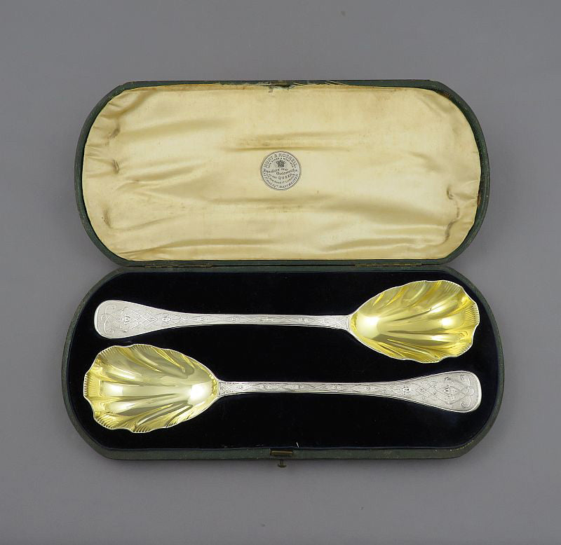 Pair of Victorian Sterling Silver Berry Spoons - JH Tee Antiques