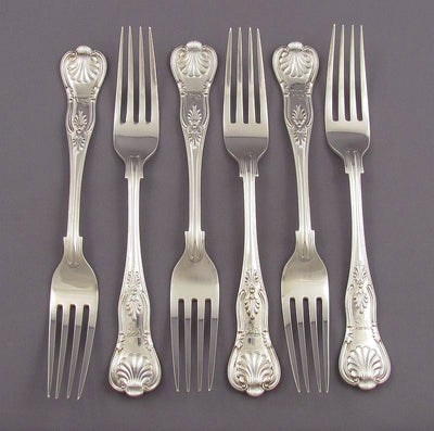 Set of 6 Kings Pattern Silver Table Forks - JH Tee Antiques