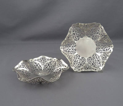 Pair of English Silver Bon Bon Dishes - JH Tee Antiques