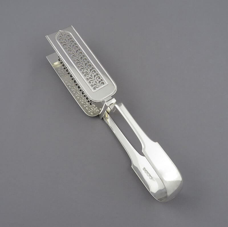 George IV Sterling Silver Asparagus Tongs - JH Tee Antiques