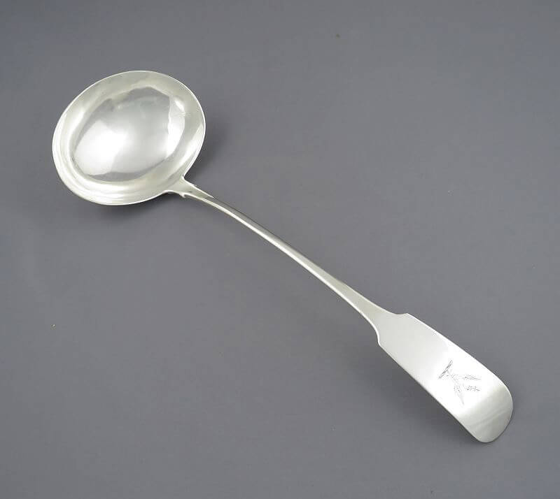 Irish Fiddle Pattern Silver Soup Ladle - JH Tee Antiques