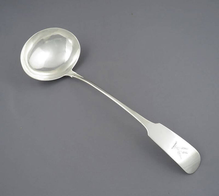 Irish Fiddle Pattern Silver Soup Ladle - JH Tee Antiques