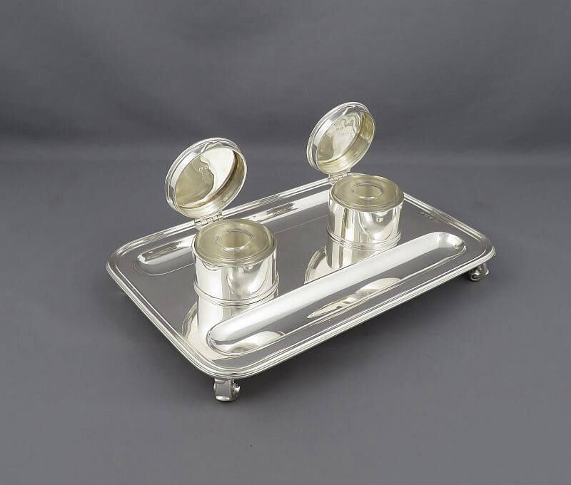 English Sterling Silver Inkstand - JH Tee Antiques