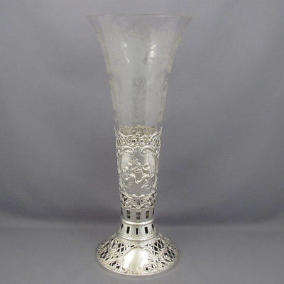 Large German Silver & Glass Vase - JH Tee Antiques