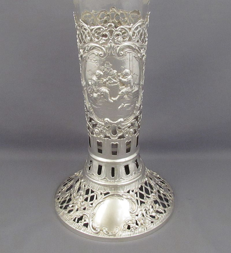 Large German Silver &amp; Glass Vase - JH Tee Antiques