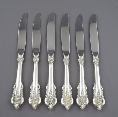 6 Grande Baroque Silver Luncheon Knives - JH Tee Antiques