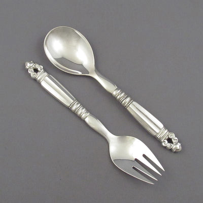 Georg Jensen Acorn Pattern Salad Servers - JH Tee Antiques