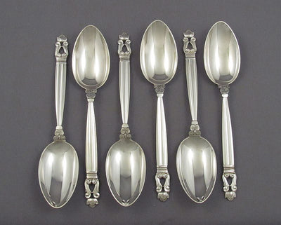 6 Georg Jensen Acorn Large Dinner Spoons - JH Tee Antiques