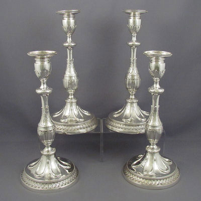 Set of Four George III Silver Candlesticks - JH Tee Antiques