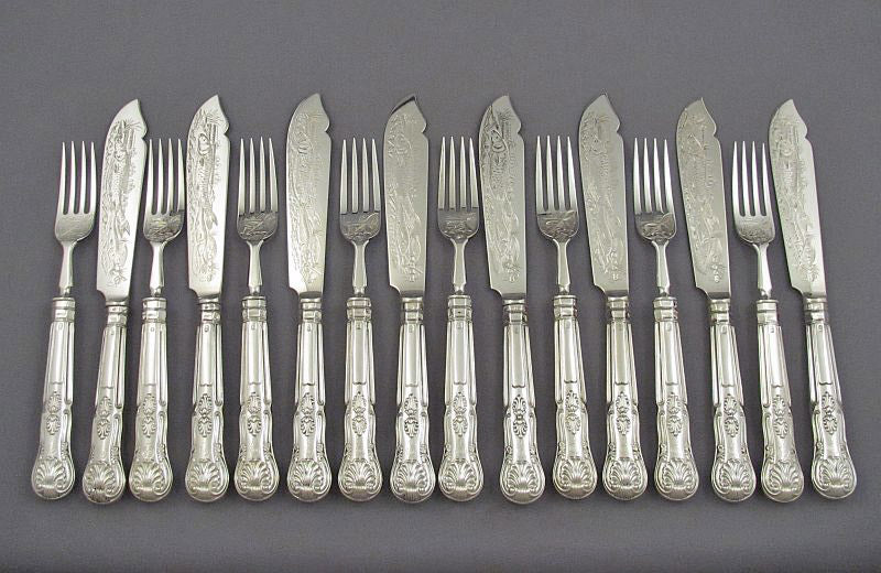 Kings Pattern Silver Fish Service by George Adams - JH Tee Antiques