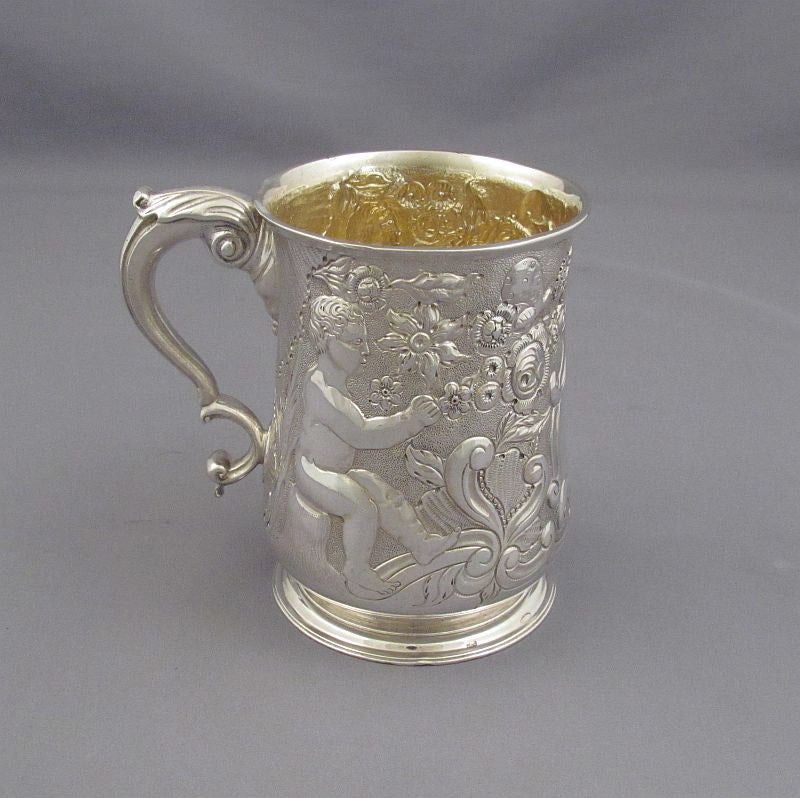 Irish Silver Repousse Mug - JH Tee Antiques