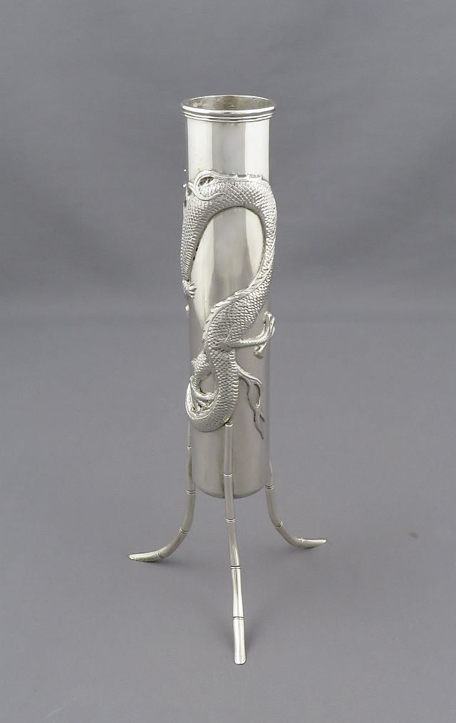 Pair of Chinese Export Silver Vases - JH Tee Antiques