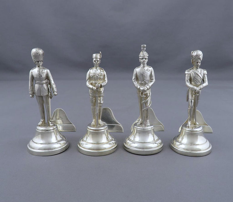 English Sterling Silver Military Soldier Menu Holders - JH Tee Antiques