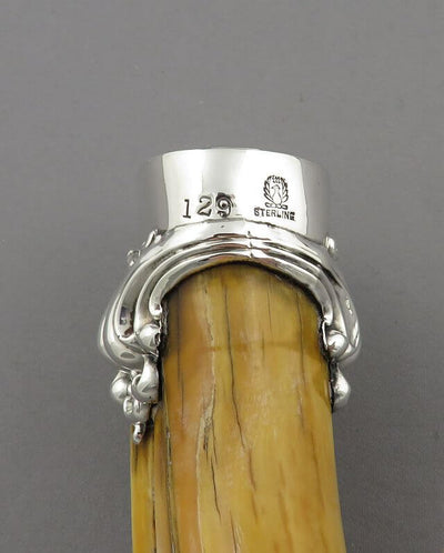 Sterling Silver Mounted Boar's Tusk Corkscrew - JH Tee Antiques