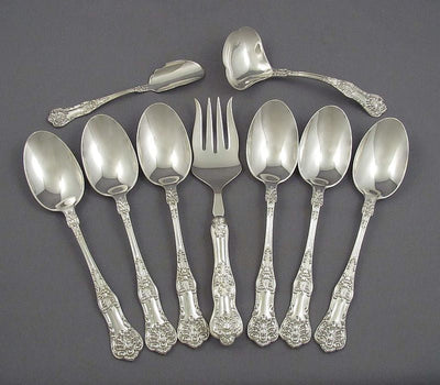 Queens Pattern Sterling Flatware Service for 12 - JH Tee Antiques