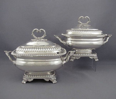 Pair of Regency Sterling Silver Sauce Tureens - JH Tee Antiques