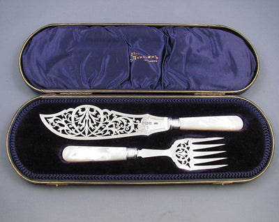 Edwardian Silver and Mother of Pearl Fish Servers - JH Tee Antiques