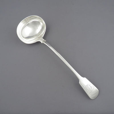 William IV Fiddle Pattern Silver Soup Ladle - JH Tee Antiques