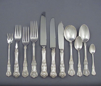 Queens Pattern Sterling Flatware Service for 12 - JH Tee Antiques