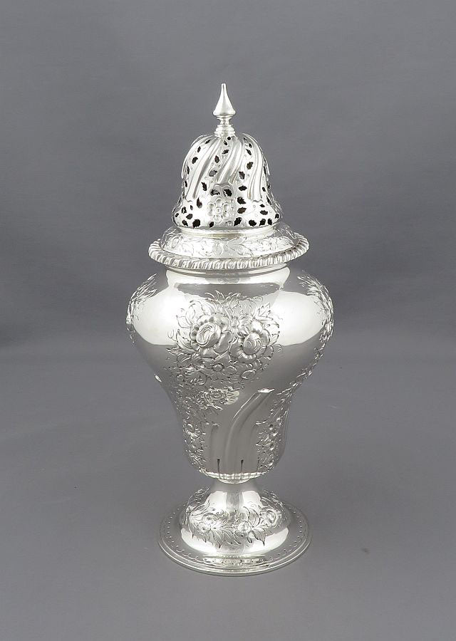 Large Victorian Sterling Silver Sugar Caster - JH Tee Antiques