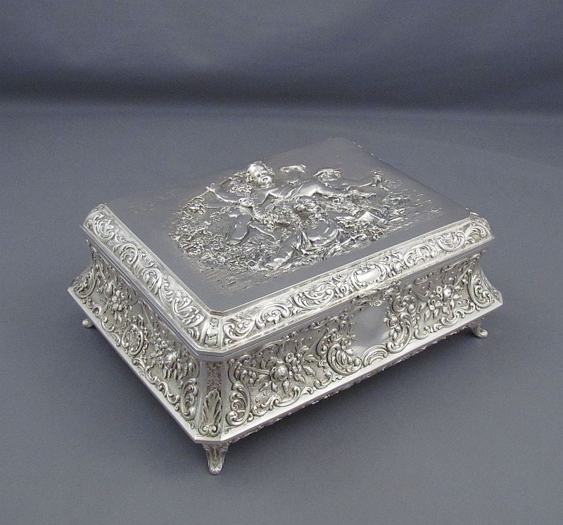Large Baroque Style Silver Casket - JH Tee Antiques