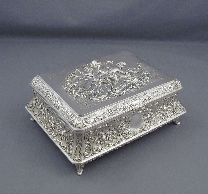 Large Baroque Style Silver Casket - JH Tee Antiques
