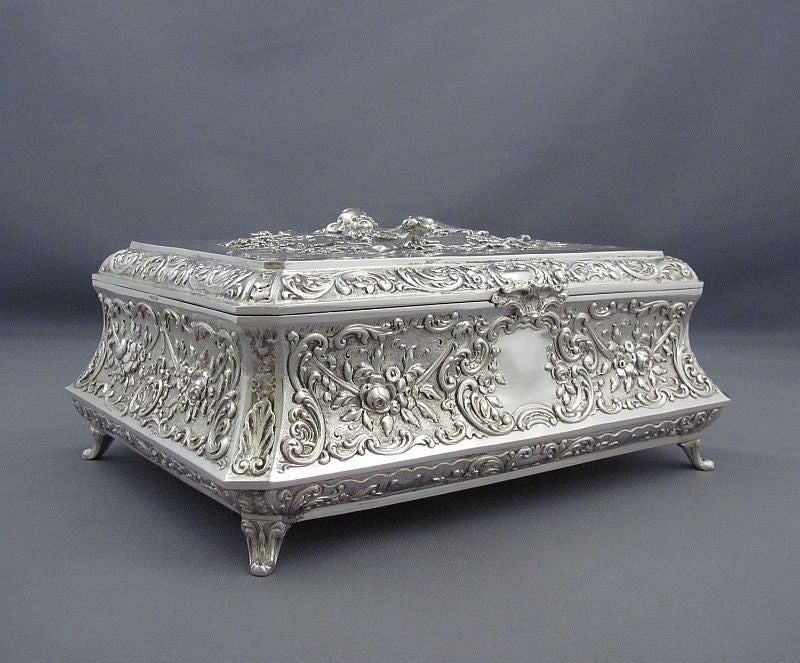Large Baroque Style Silver Casket - JH Tee Antiques