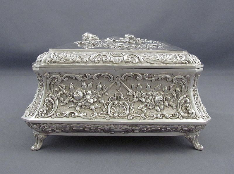 Large Baroque Style Silver Casket - JH Tee Antiques
