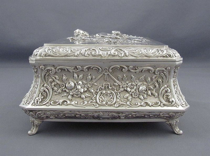 Large Baroque Style Silver Casket - JH Tee Antiques