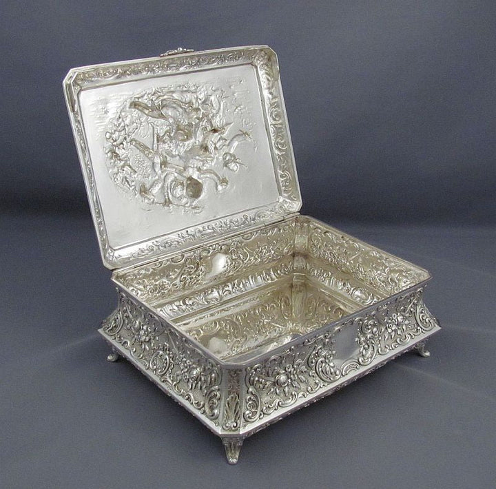 Large Baroque Style Silver Casket - JH Tee Antiques