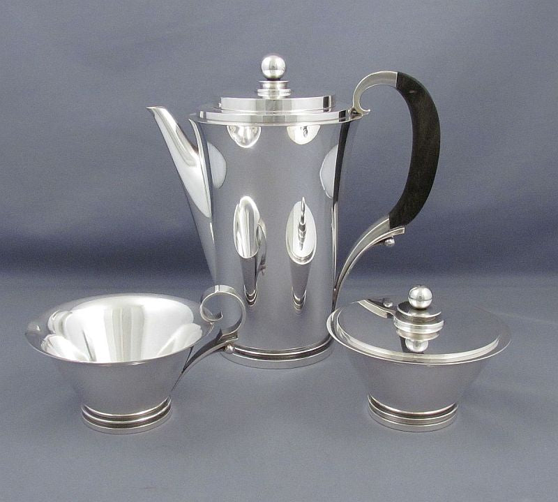 Georg Jensen Pyramid Pattern Sterling Silver Coffee Set - JH Tee Antiques