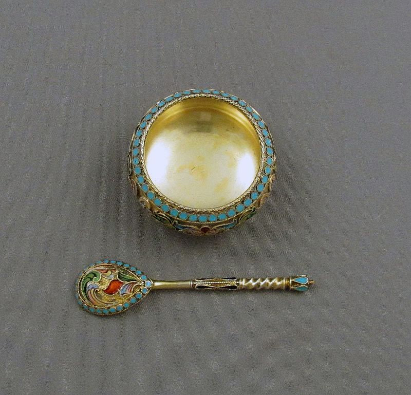 6 Russian Silver and Enamel Open Salts - JH Tee Antiques