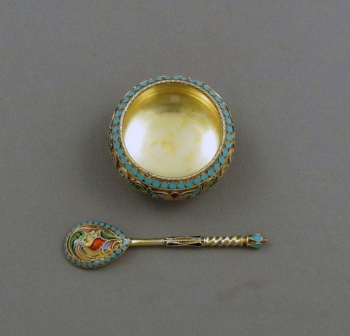 6 Russian Silver and Enamel Open Salts - JH Tee Antiques