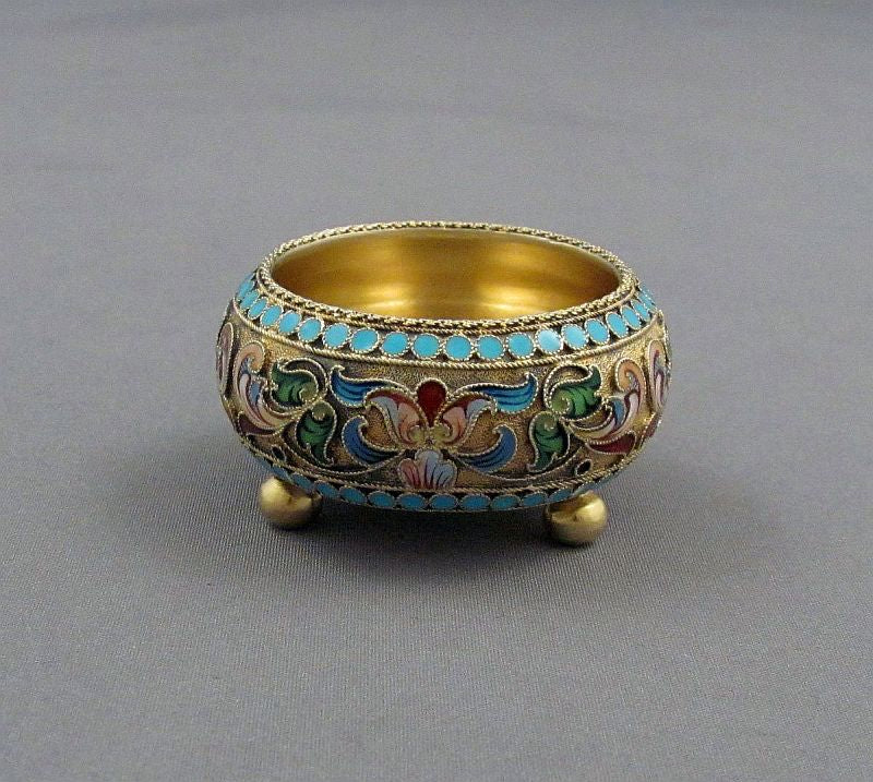 6 Russian Silver and Enamel Open Salts - JH Tee Antiques