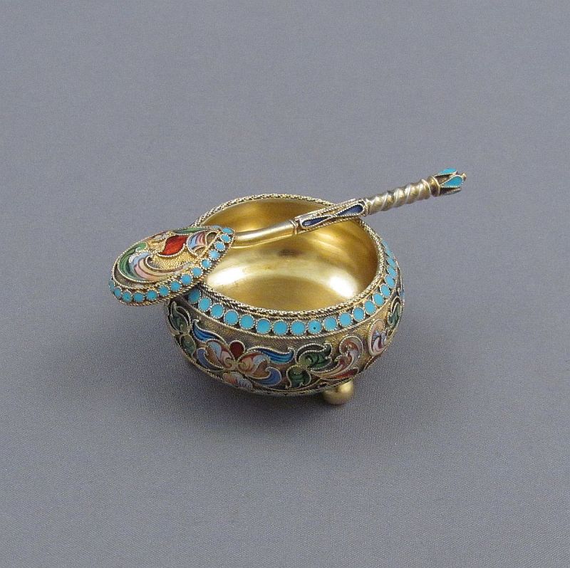 6 Russian Silver and Enamel Open Salts - JH Tee Antiques
