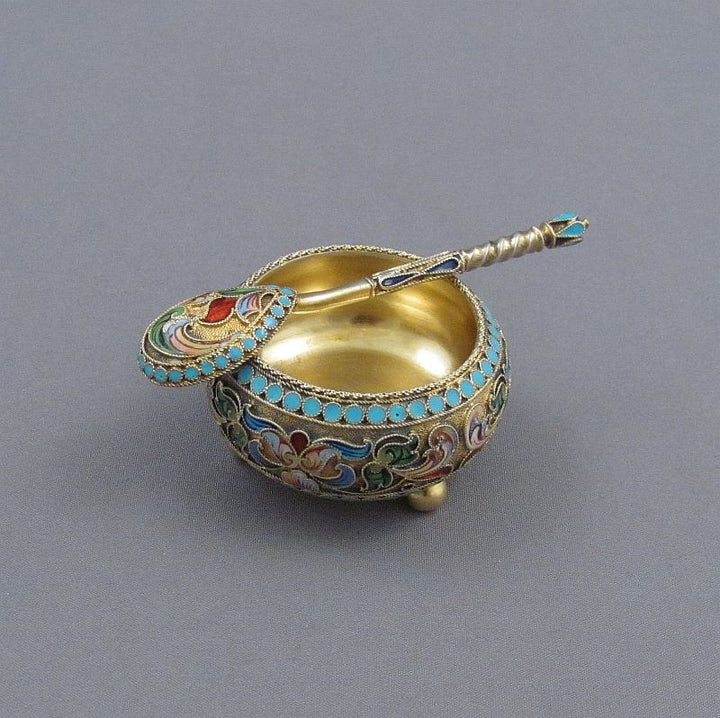 6 Russian Silver and Enamel Open Salts - JH Tee Antiques