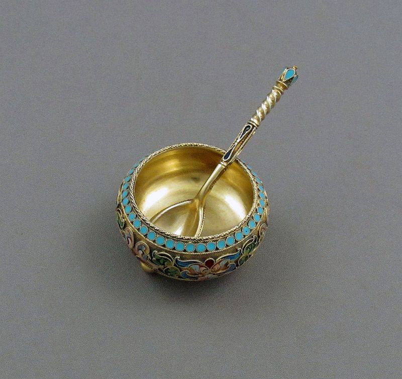 6 Russian Silver and Enamel Open Salts - JH Tee Antiques