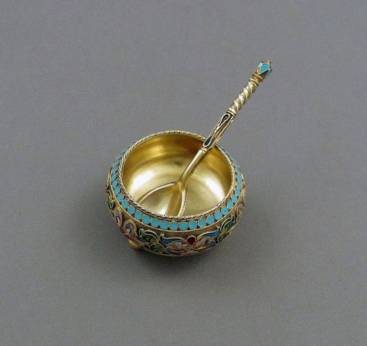 6 Russian Silver and Enamel Open Salts - JH Tee Antiques