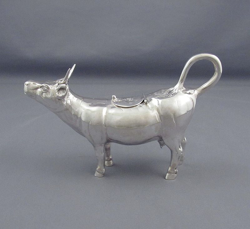 German Sterling Silver Cow Creamer - JH Tee Antiques