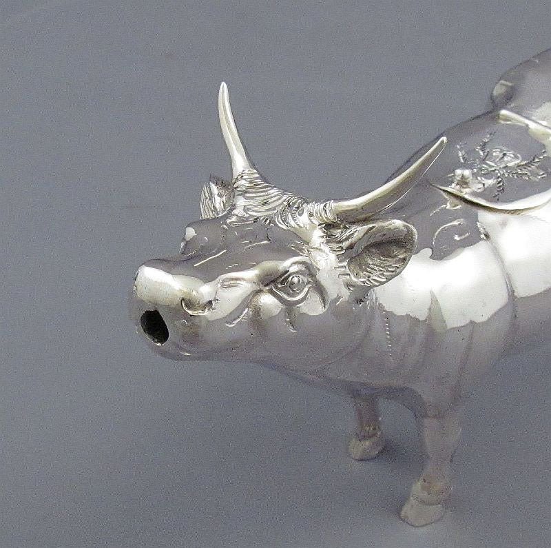 German Sterling Silver Cow Creamer - JH Tee Antiques