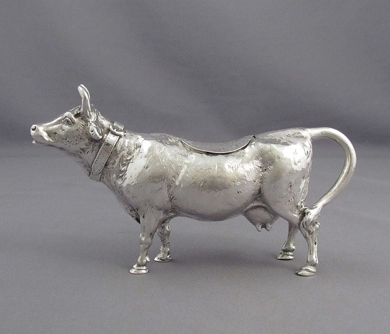 Victorian Sterling Silver Cow Creamer - JH Tee Antiques