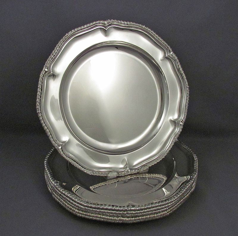 Six Asprey Garrard Sterling Silver Dinner Plates - JH Tee Antiques