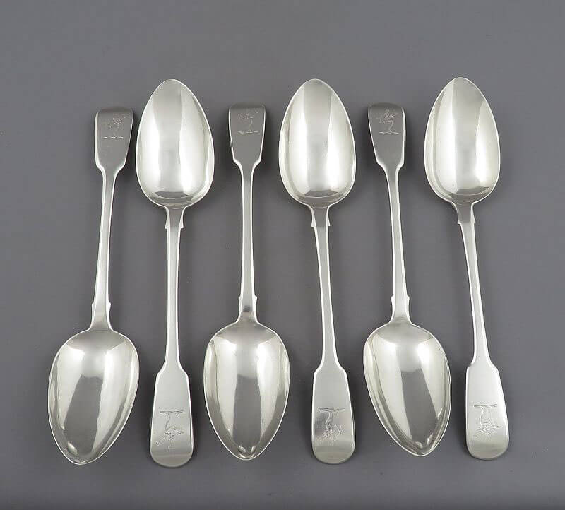 6 George IV Silver Fiddle Pattern Tablespoons - JH Tee Antiques