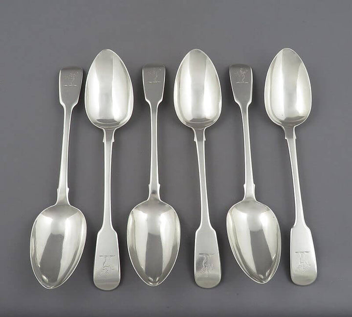 6 George IV Silver Fiddle Pattern Tablespoons - JH Tee Antiques